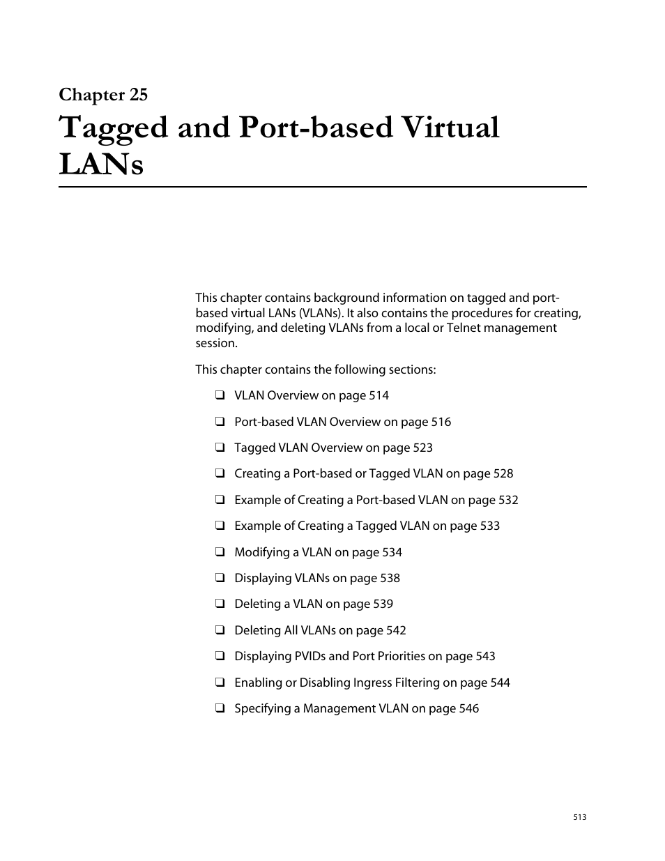 Chapter 25, Tagged and port-based virtual lans, Chapter 25 tagged and port-based virtual lans | Allied Telesis AT-S62 User Manual | Page 513 / 760