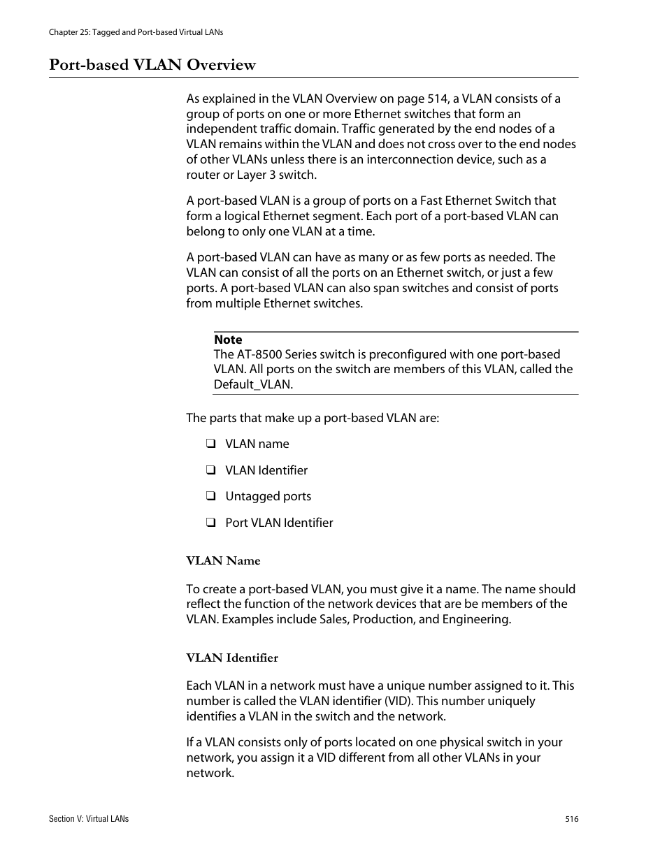 Port-based vlan overview | Allied Telesis AT-S62 User Manual | Page 516 / 760