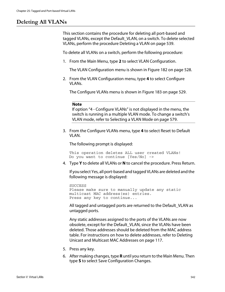 Deleting all vlans | Allied Telesis AT-S62 User Manual | Page 542 / 760