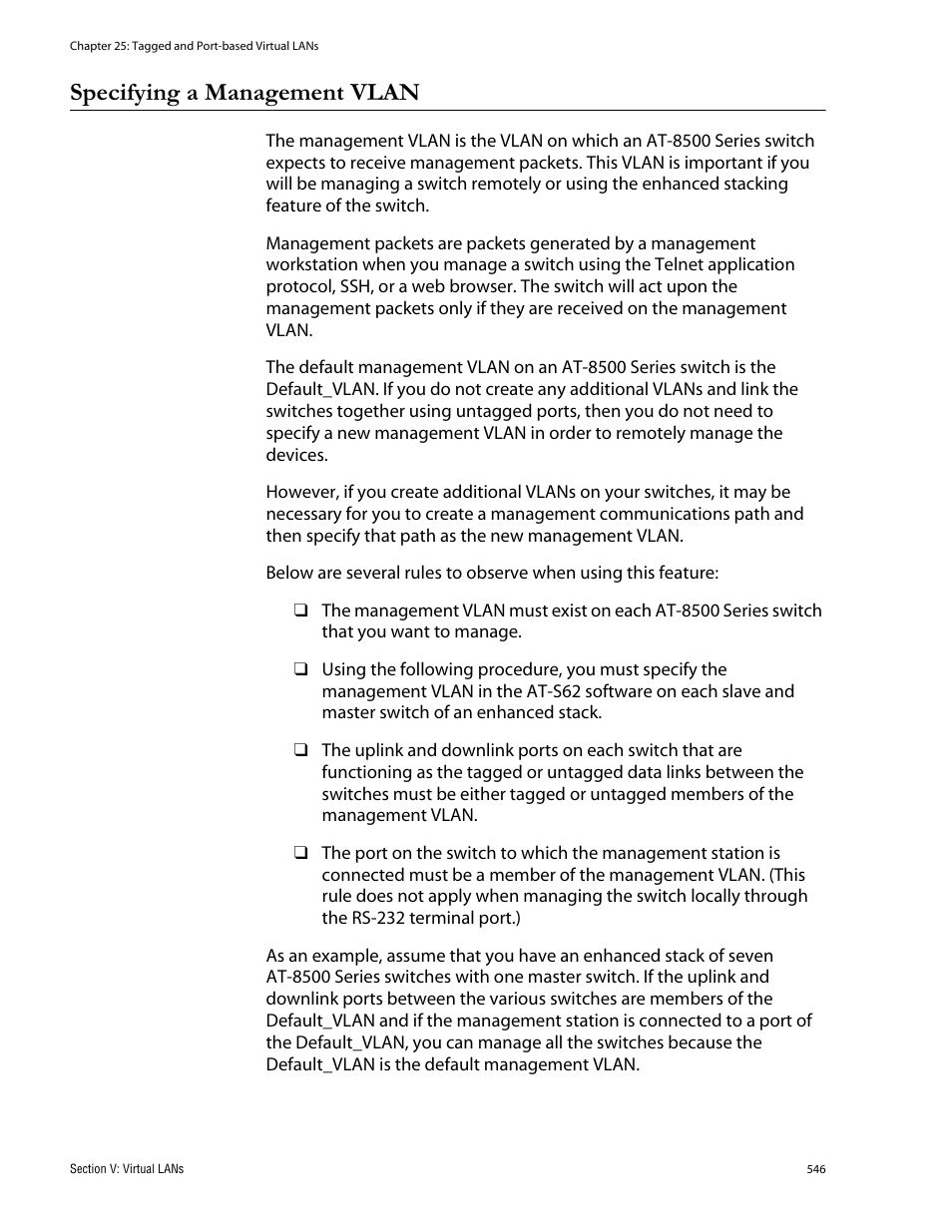 Specifying a management vlan | Allied Telesis AT-S62 User Manual | Page 546 / 760