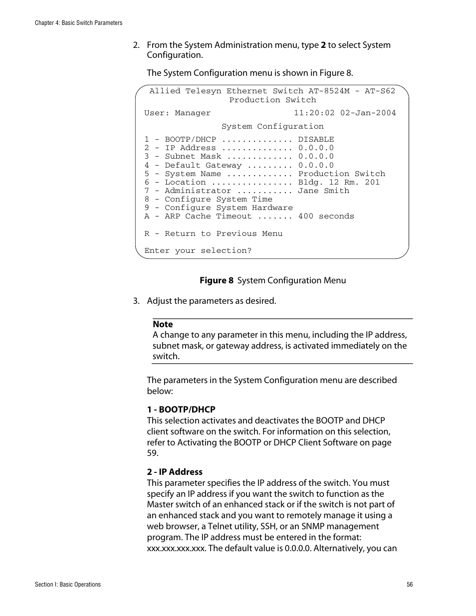 Figure 8: system configuration menu | Allied Telesis AT-S62 User Manual | Page 56 / 760