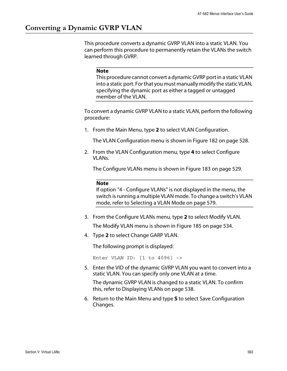 Converting a dynamic gvrp vlan | Allied Telesis AT-S62 User Manual | Page 563 / 760