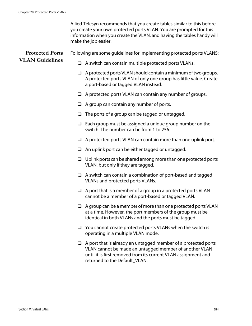 Protected ports vlan guidelines | Allied Telesis AT-S62 User Manual | Page 584 / 760