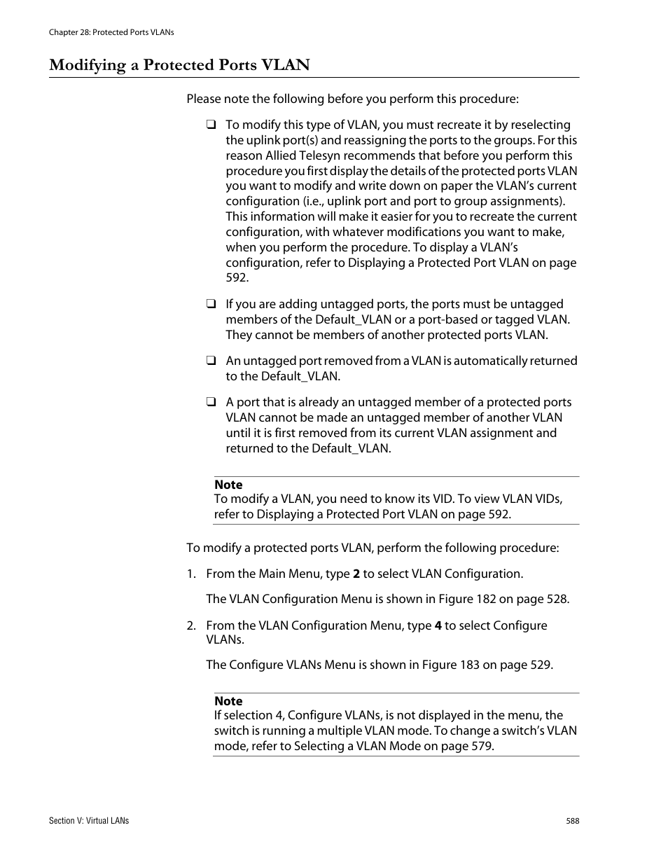 Modifying a protected ports vlan | Allied Telesis AT-S62 User Manual | Page 588 / 760