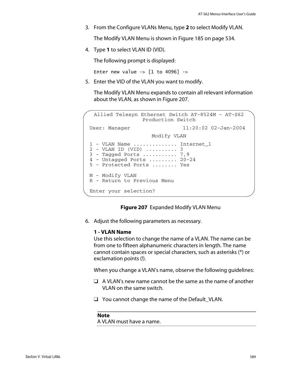 Figure 207: expanded modify vlan menu | Allied Telesis AT-S62 User Manual | Page 589 / 760