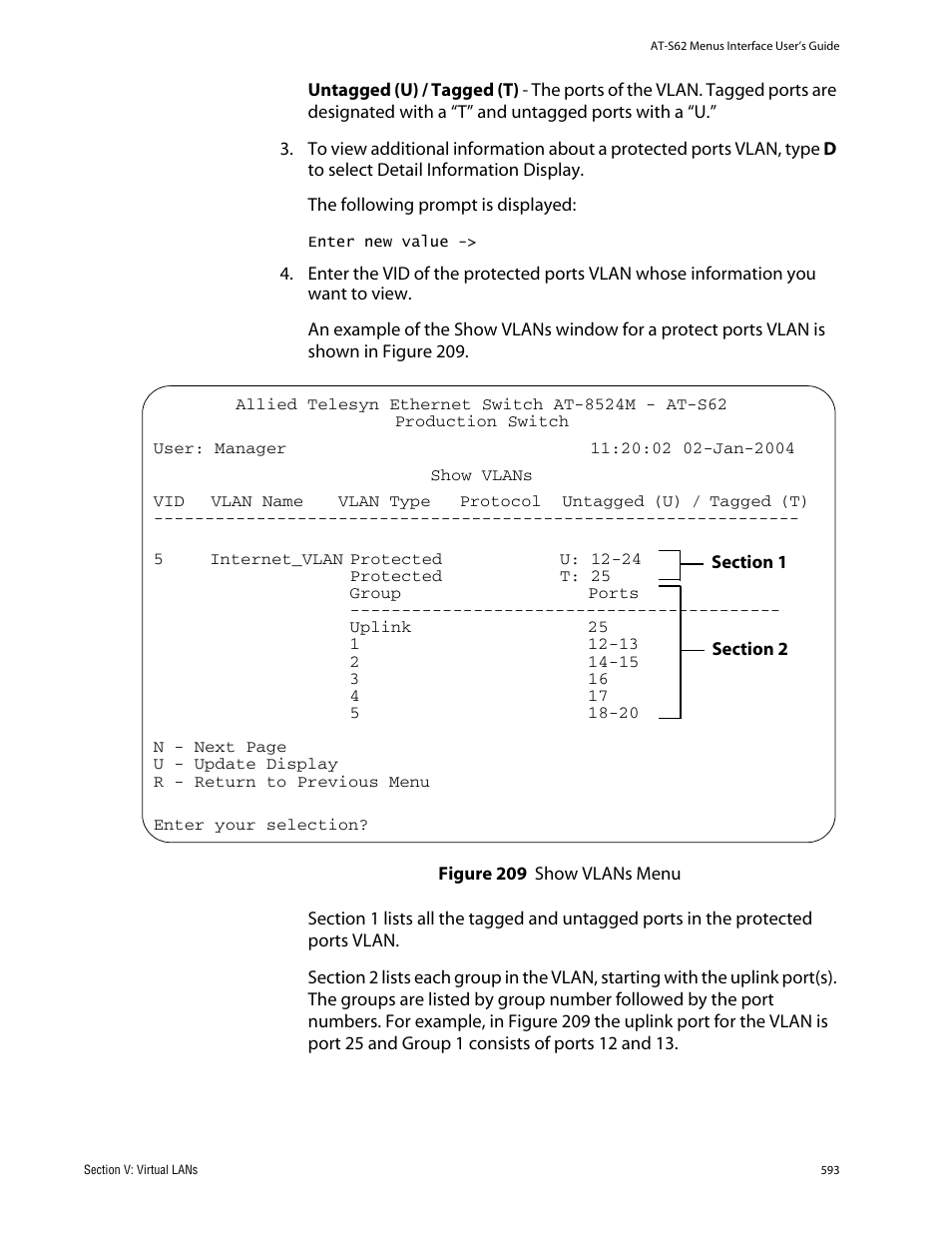 Figure 209: show vlans menu | Allied Telesis AT-S62 User Manual | Page 593 / 760