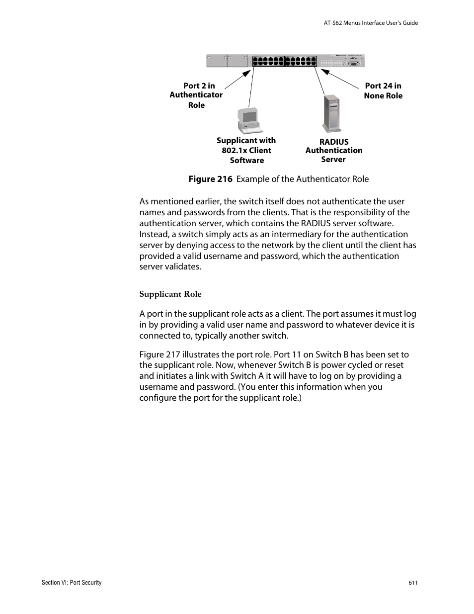 Figure 216: example of the authenticator role | Allied Telesis AT-S62 User Manual | Page 611 / 760