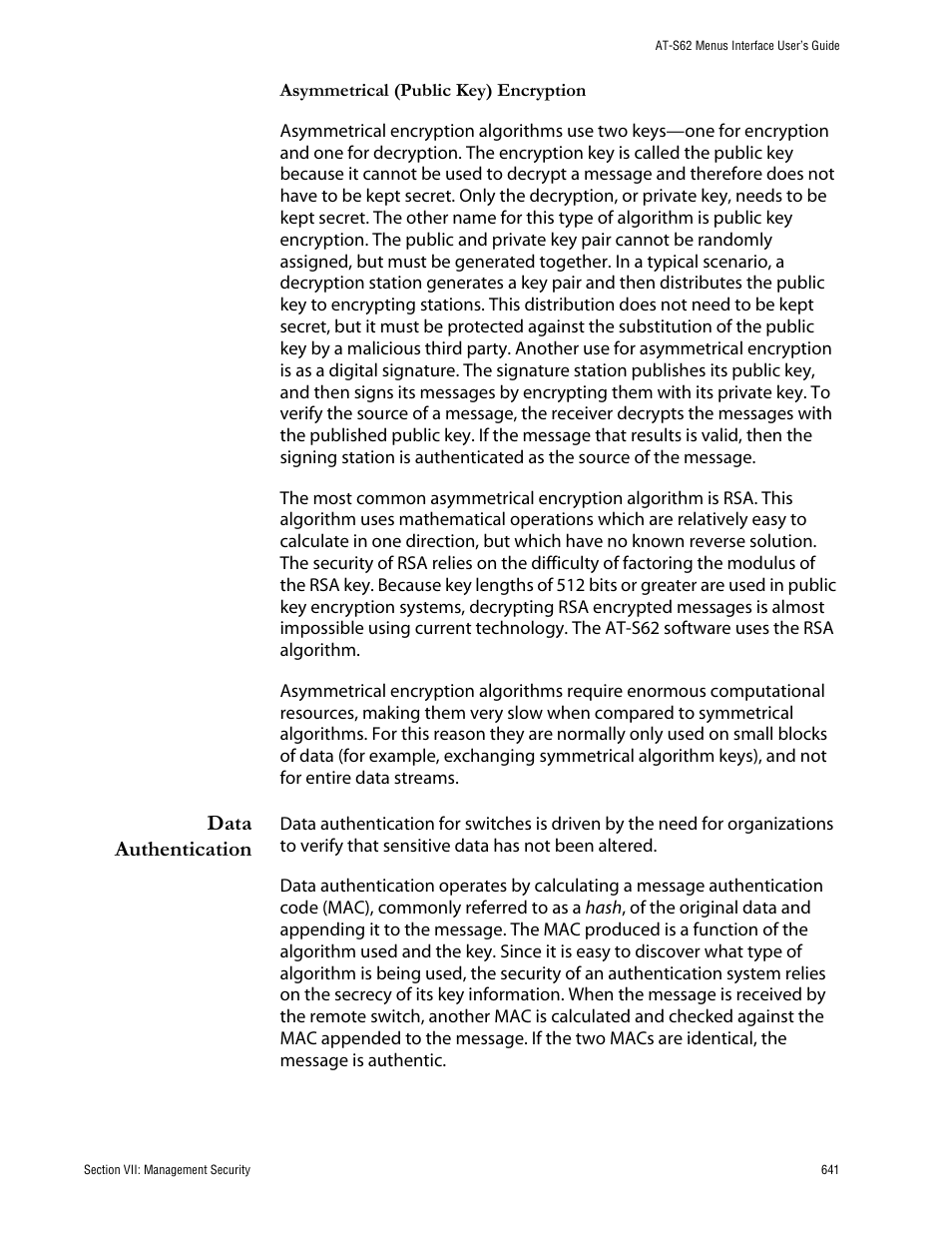 Data authentication | Allied Telesis AT-S62 User Manual | Page 641 / 760