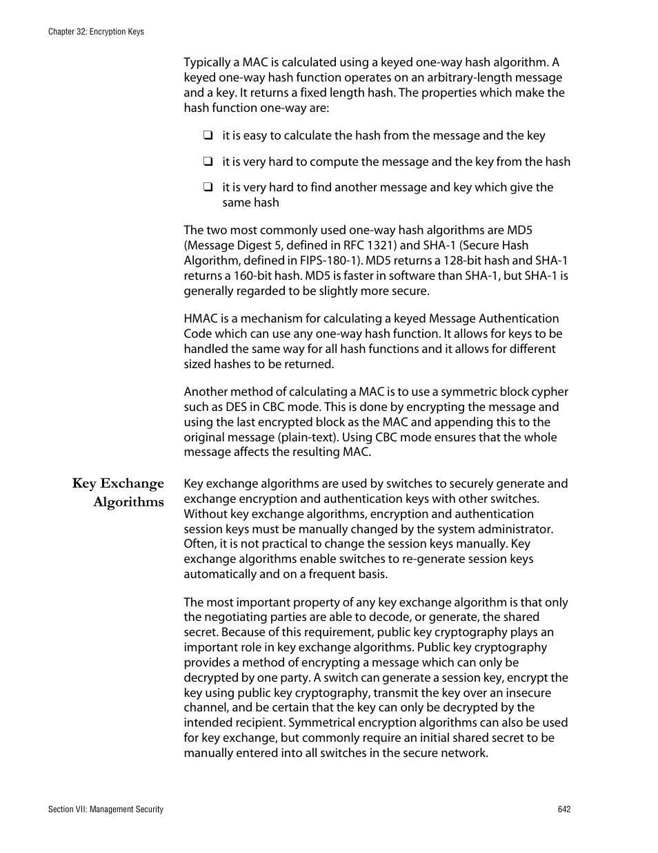Key exchange algorithms | Allied Telesis AT-S62 User Manual | Page 642 / 760