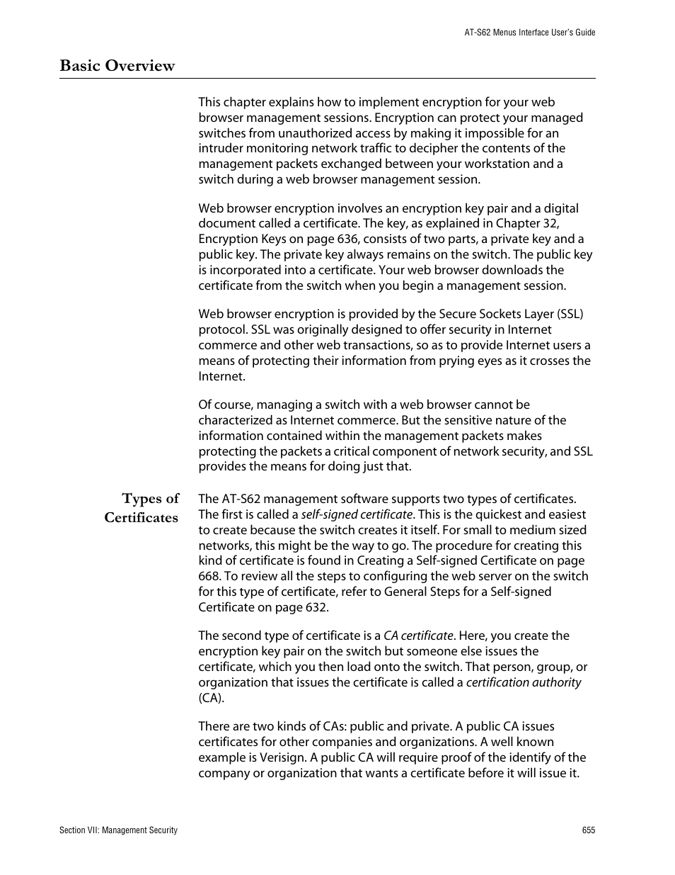 Basic overview, Types of certificates | Allied Telesis AT-S62 User Manual | Page 655 / 760