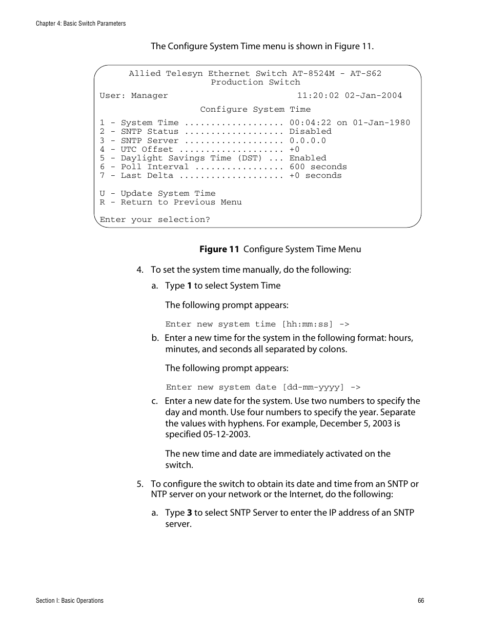 Figure 11: configure system time menu | Allied Telesis AT-S62 User Manual | Page 66 / 760