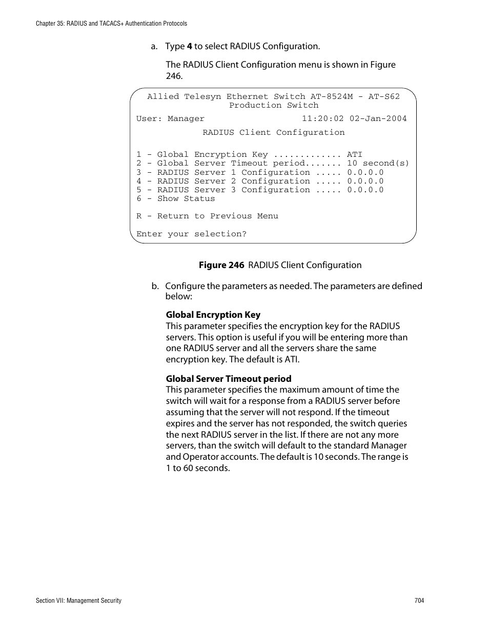Figure 246: radius client configuration | Allied Telesis AT-S62 User Manual | Page 704 / 760