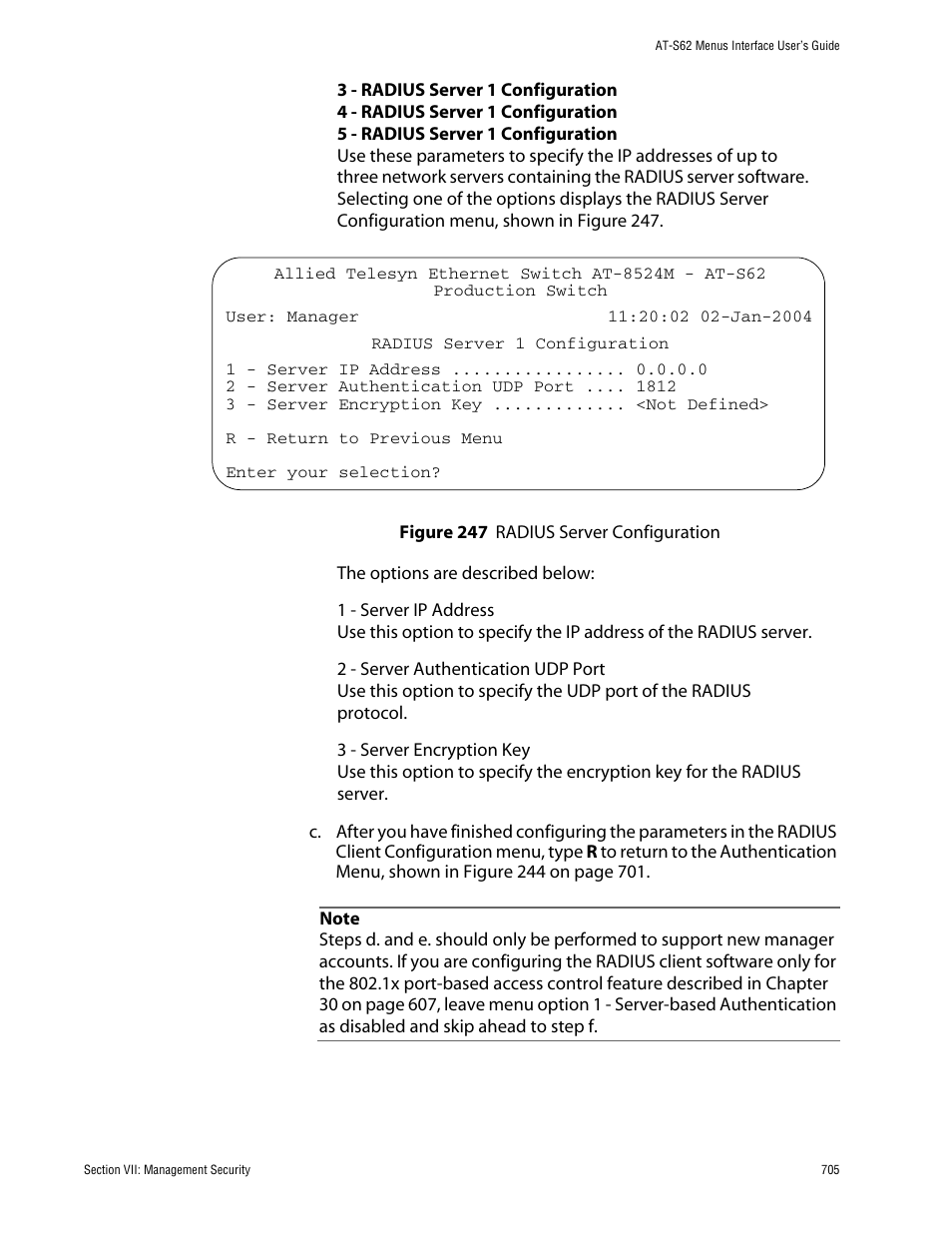 Figure 247: radius server configuration | Allied Telesis AT-S62 User Manual | Page 705 / 760