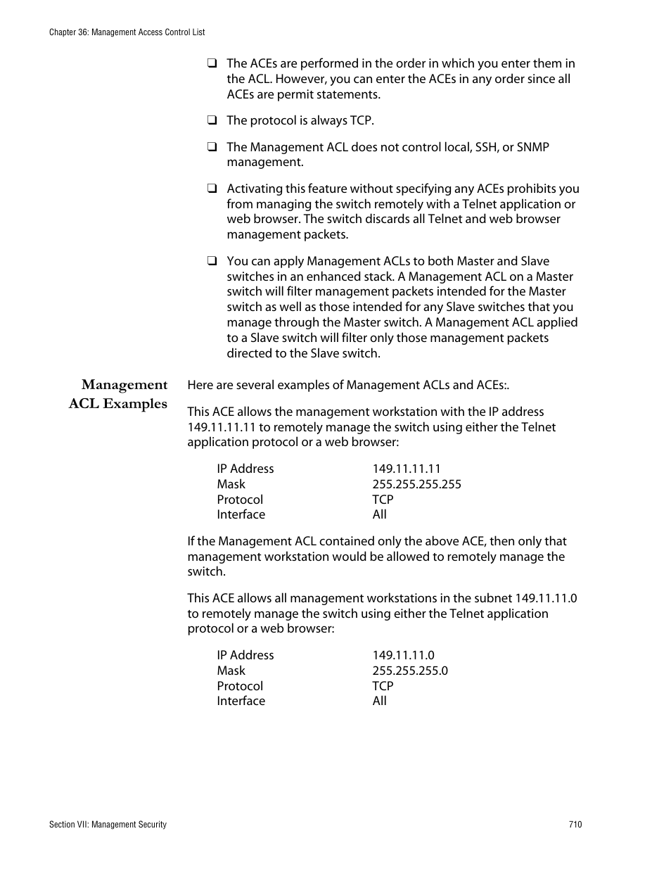 Management acl examples | Allied Telesis AT-S62 User Manual | Page 710 / 760
