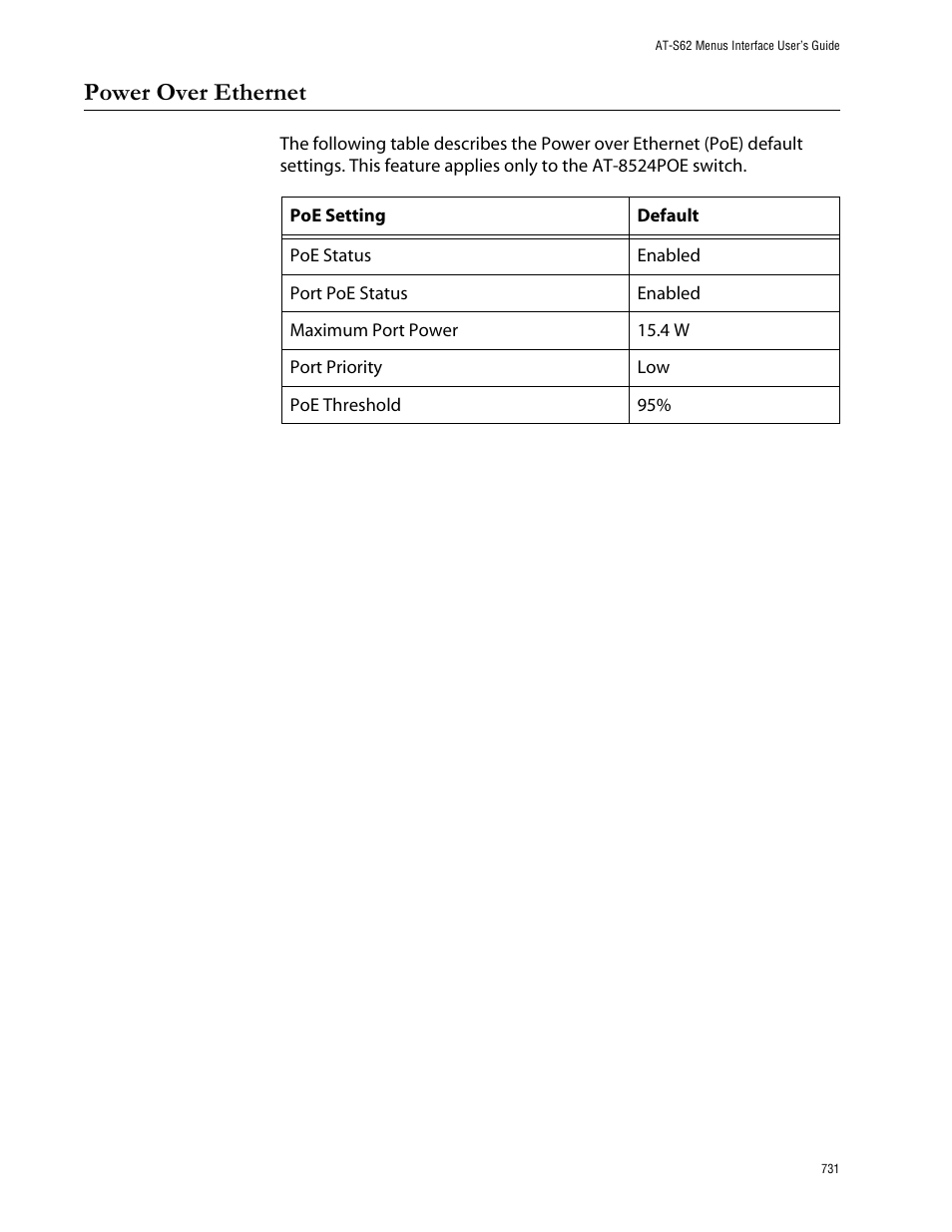 Power over ethernet | Allied Telesis AT-S62 User Manual | Page 731 / 760
