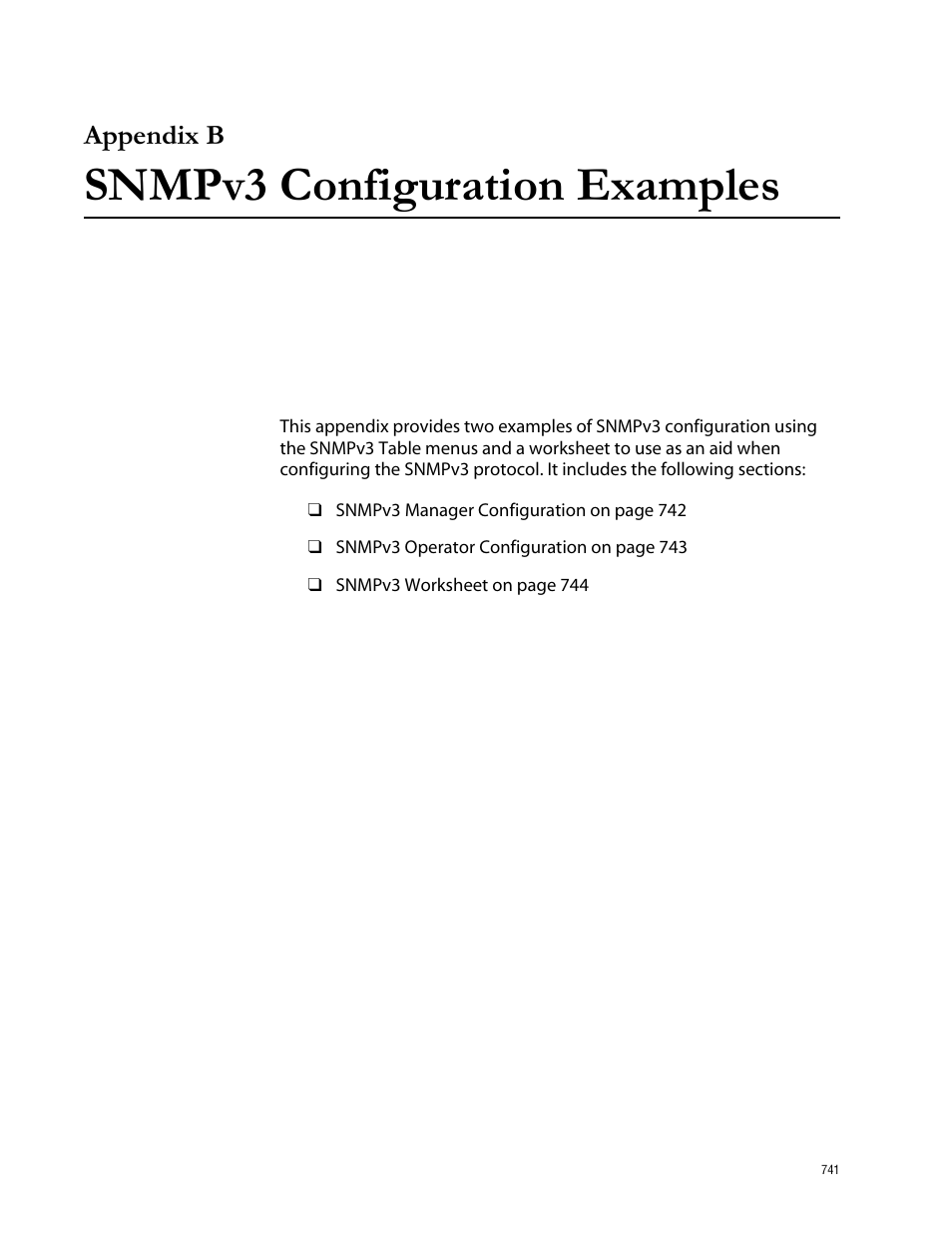 Appendix b, Snmpv3 configuration examples | Allied Telesis AT-S62 User Manual | Page 741 / 760