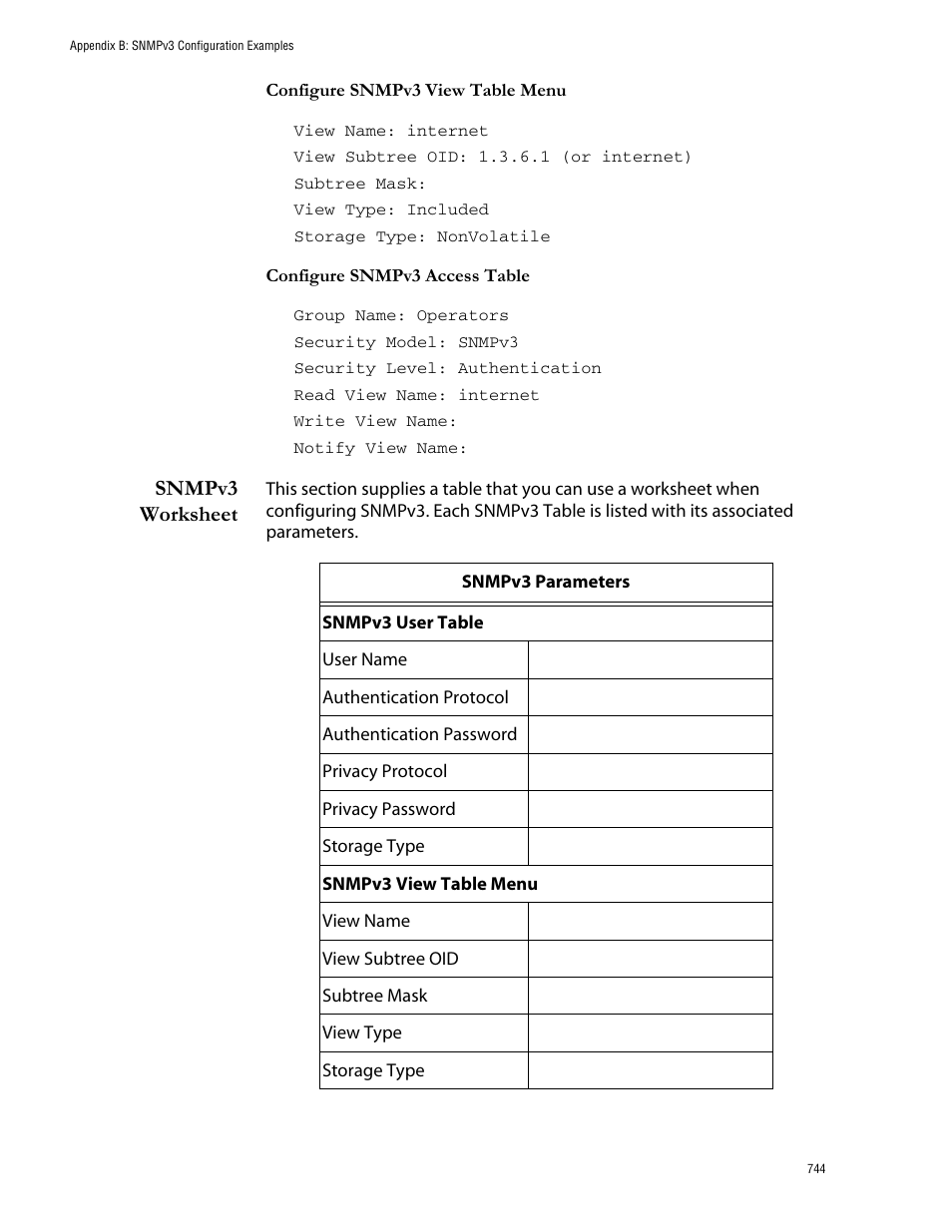 Snmpv3 worksheet | Allied Telesis AT-S62 User Manual | Page 744 / 760