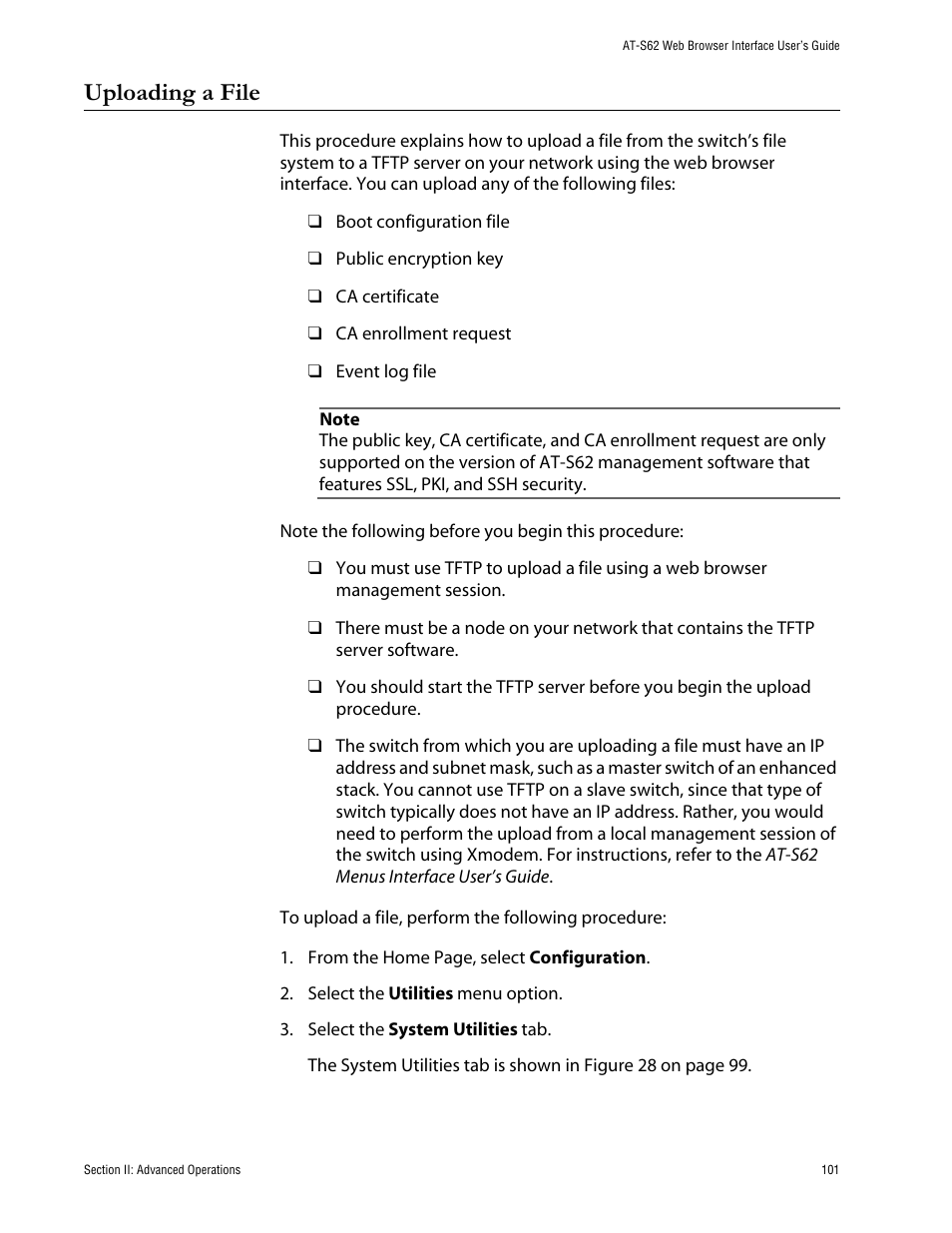 Uploading a file | Allied Telesis AT-S62 User Manual | Page 101 / 335