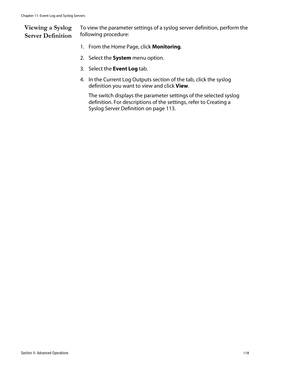 Viewing a syslog server definition | Allied Telesis AT-S62 User Manual | Page 118 / 335