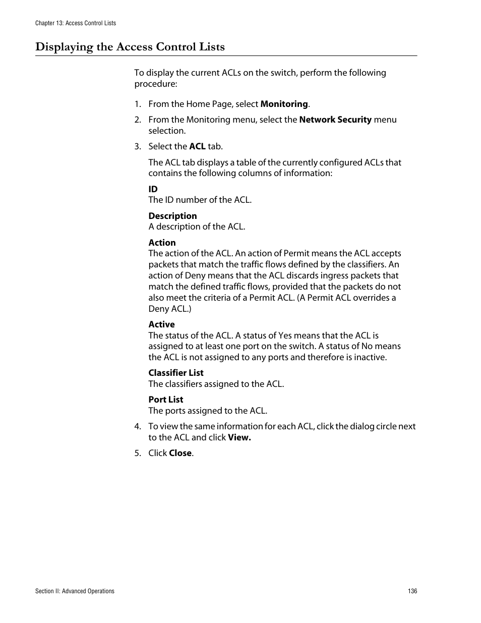 Displaying the access control lists | Allied Telesis AT-S62 User Manual | Page 136 / 335