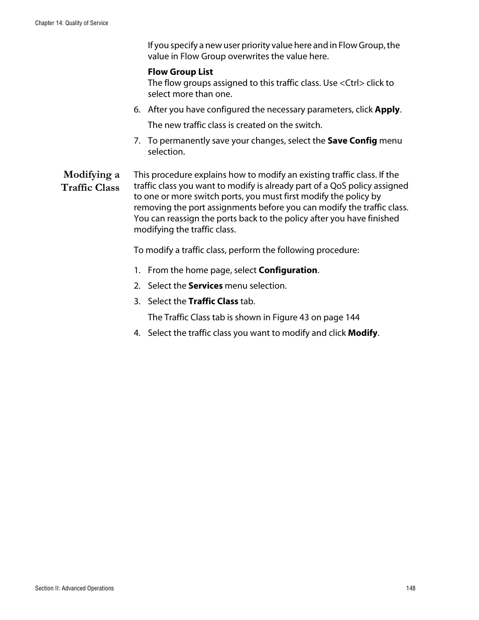 Modifying a traffic class | Allied Telesis AT-S62 User Manual | Page 148 / 335