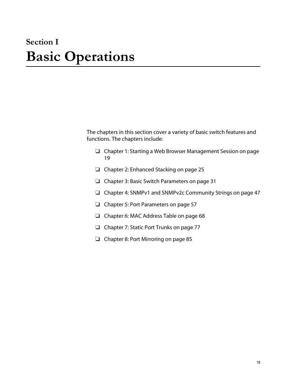 Section i, Basic operations, Section i basic operations | Allied Telesis AT-S62 User Manual | Page 18 / 335