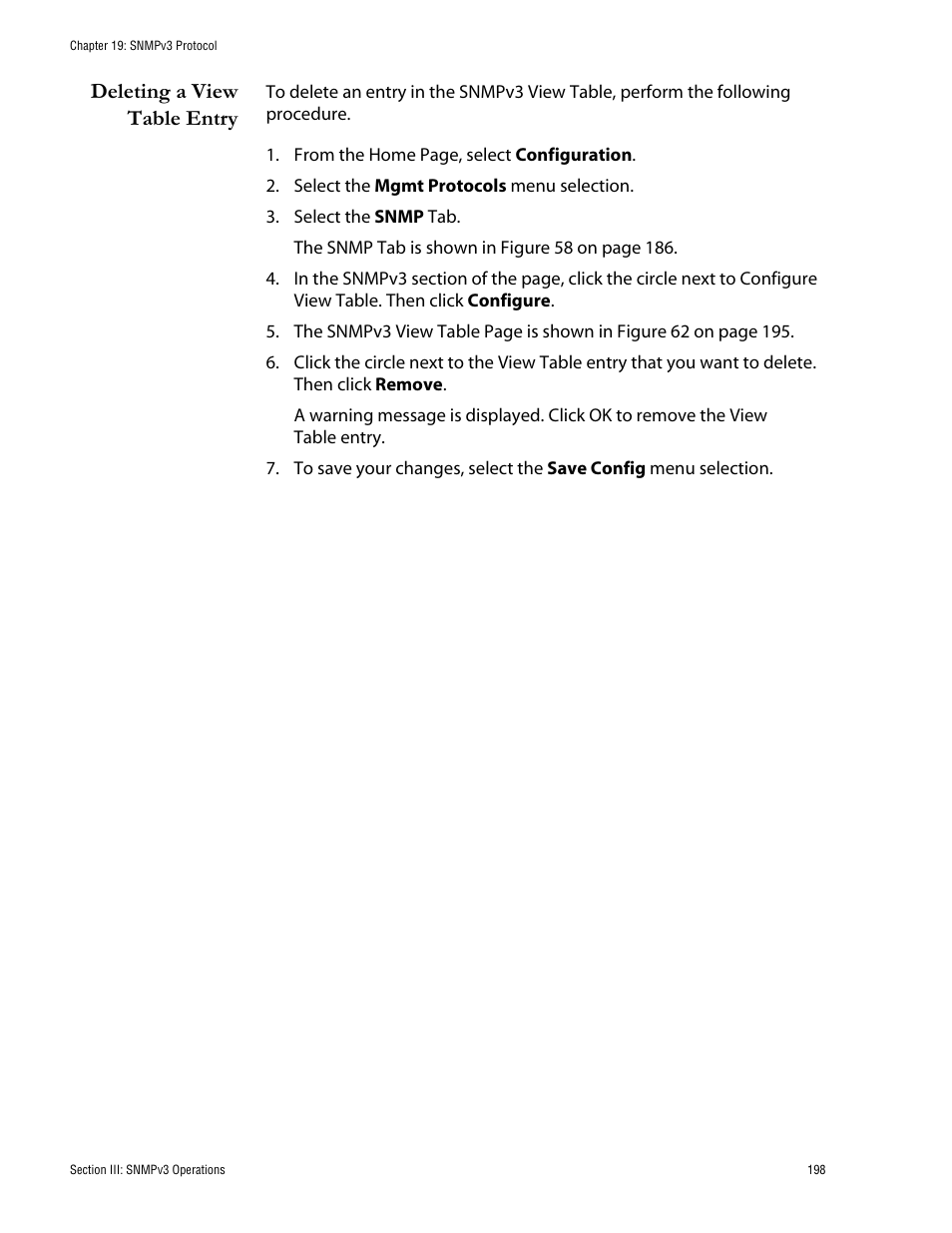 Deleting a view table entry | Allied Telesis AT-S62 User Manual | Page 198 / 335