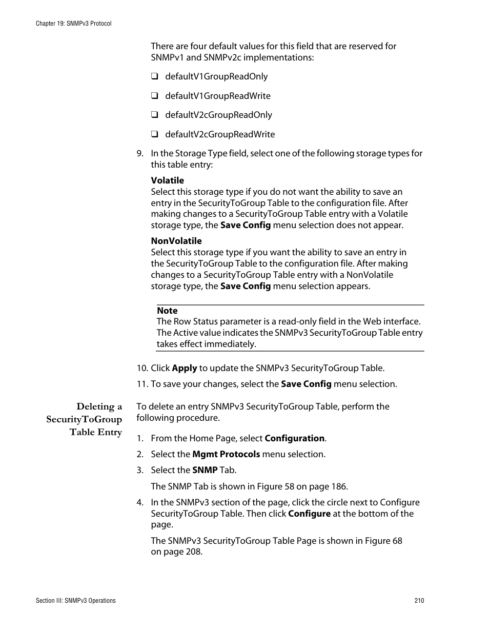 Deleting a securitytogroup table entry | Allied Telesis AT-S62 User Manual | Page 210 / 335