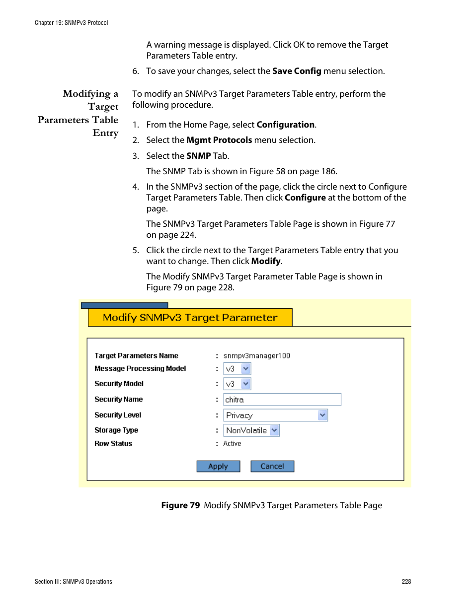 Modifying a target parameters table entry | Allied Telesis AT-S62 User Manual | Page 228 / 335