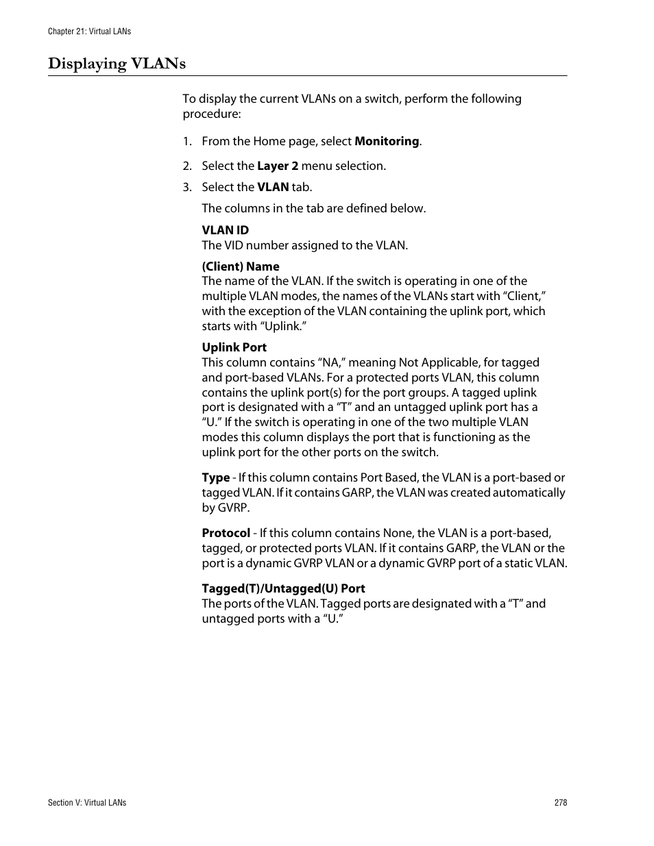 Displaying vlans | Allied Telesis AT-S62 User Manual | Page 278 / 335