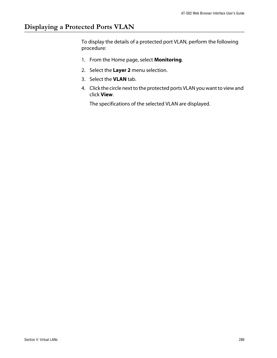 Displaying a protected ports vlan | Allied Telesis AT-S62 User Manual | Page 289 / 335