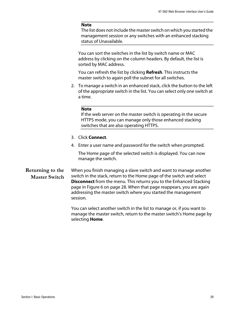 Returning to the master switch | Allied Telesis AT-S62 User Manual | Page 29 / 335