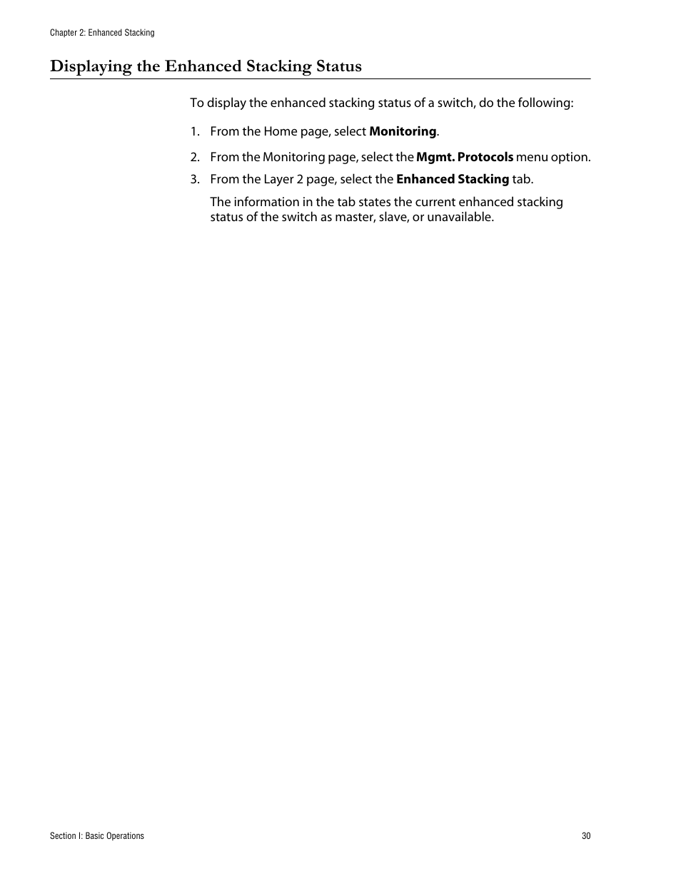 Displaying the enhanced stacking status | Allied Telesis AT-S62 User Manual | Page 30 / 335