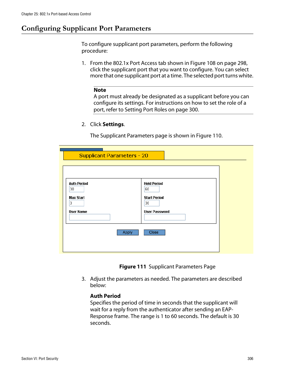 Configuring supplicant port parameters | Allied Telesis AT-S62 User Manual | Page 306 / 335