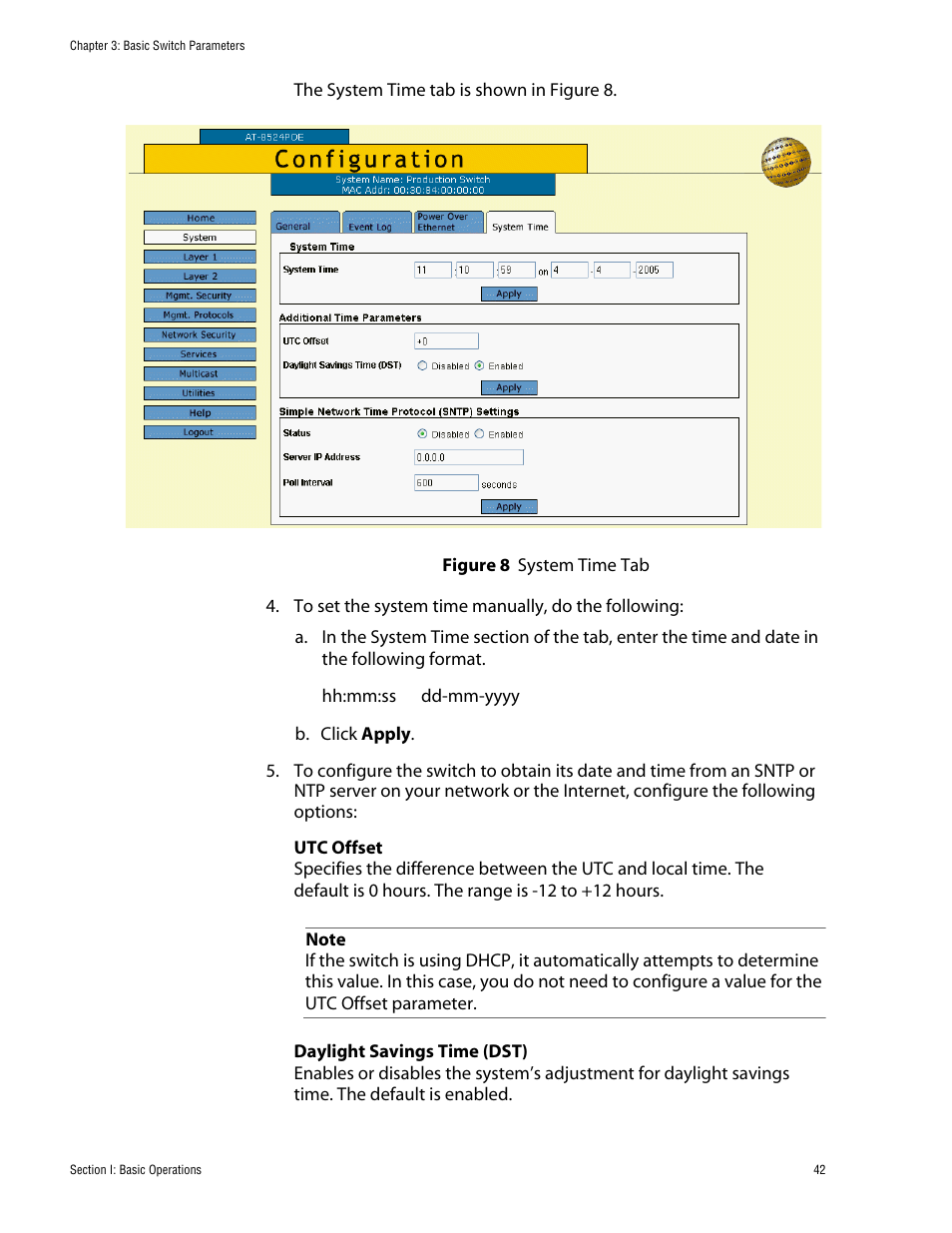 Figure 8: system time tab | Allied Telesis AT-S62 User Manual | Page 42 / 335