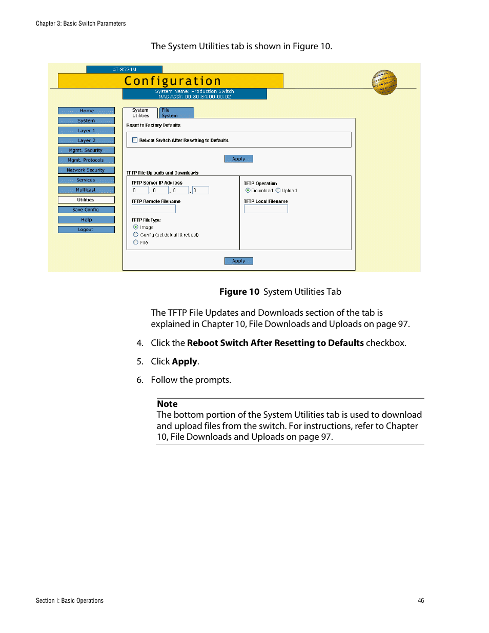 Figure 10: system utilities tab | Allied Telesis AT-S62 User Manual | Page 46 / 335
