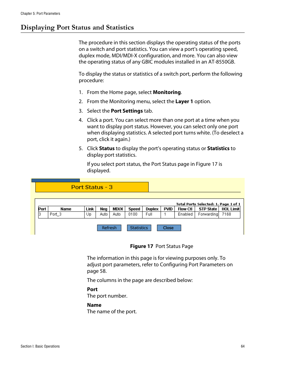Displaying port status and statistics | Allied Telesis AT-S62 User Manual | Page 64 / 335