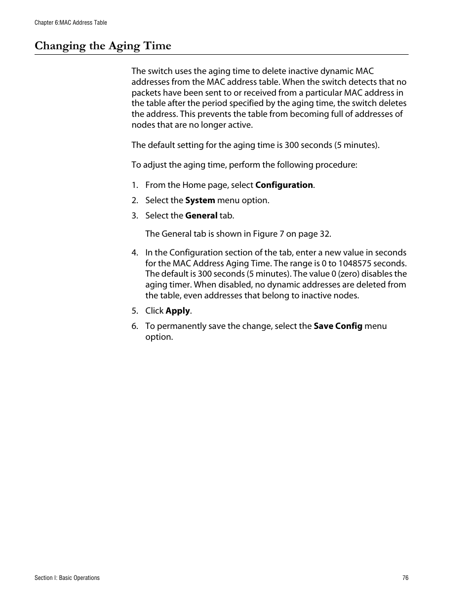 Changing the aging time | Allied Telesis AT-S62 User Manual | Page 76 / 335