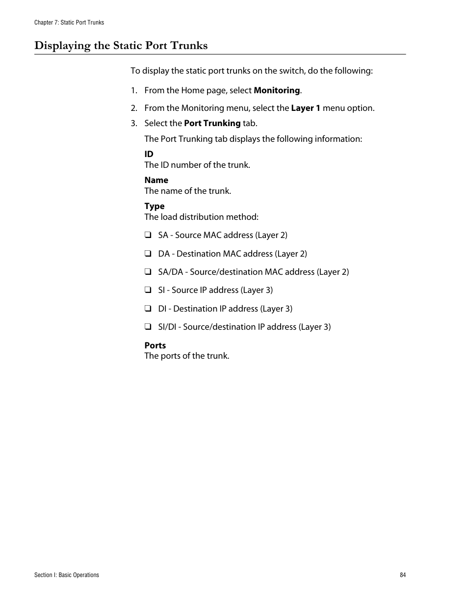 Displaying the static port trunks | Allied Telesis AT-S62 User Manual | Page 84 / 335