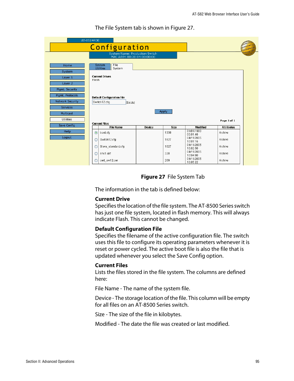 Figure 27: file system tab | Allied Telesis AT-S62 User Manual | Page 95 / 335