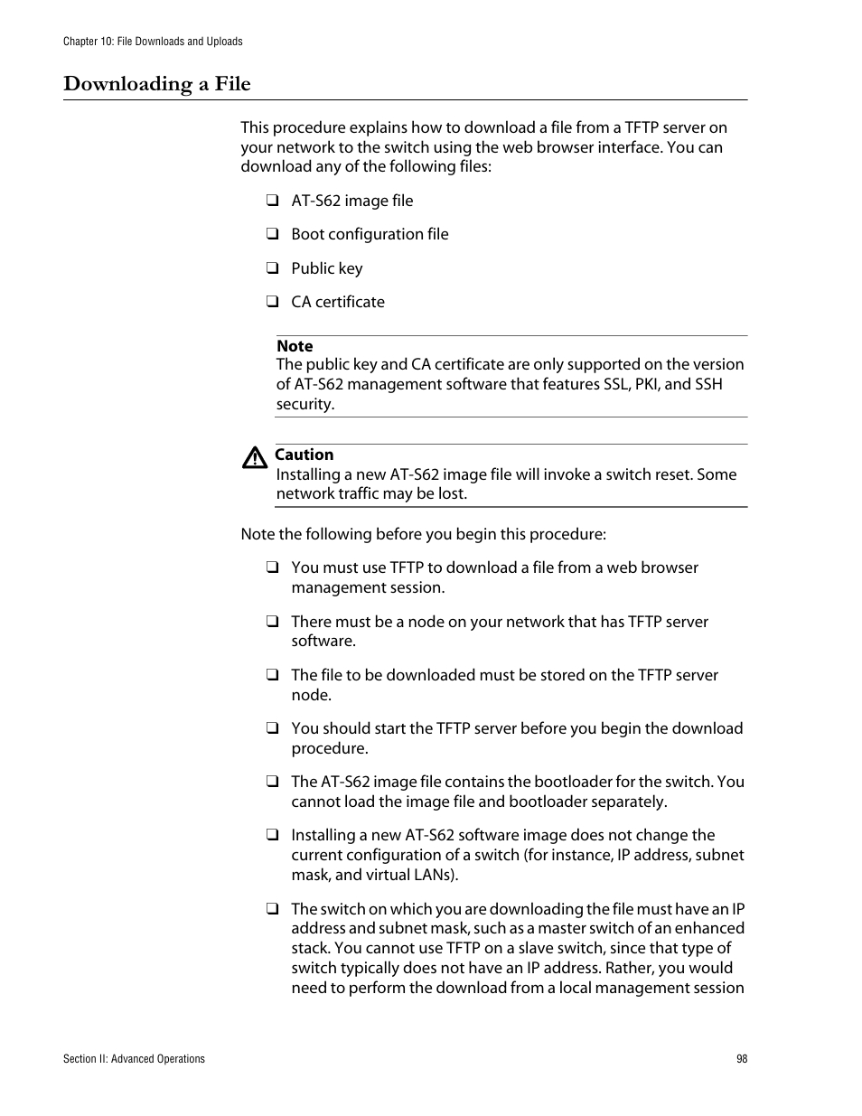 Downloading a file | Allied Telesis AT-S62 User Manual | Page 98 / 335