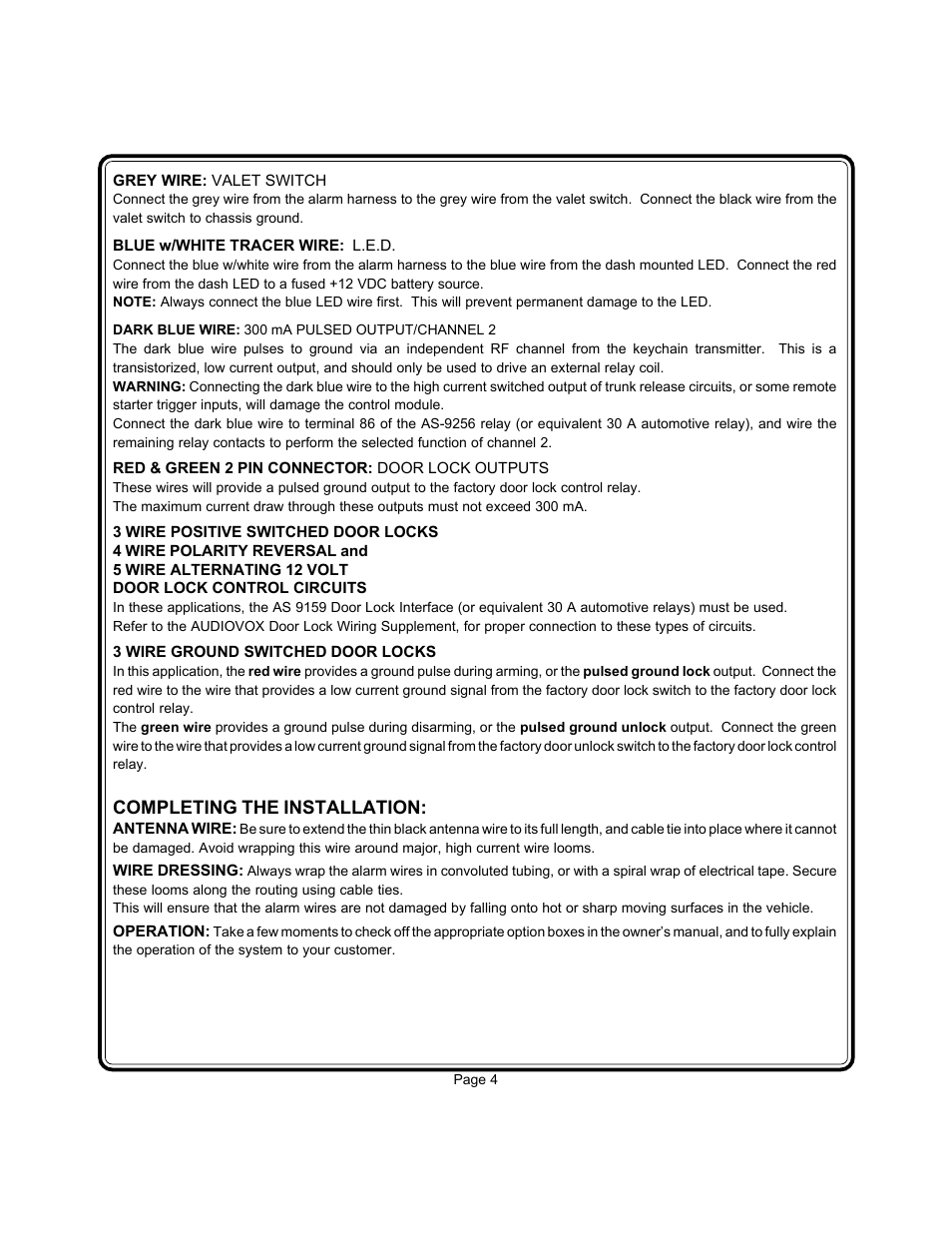 Completing the installation | Audiovox Prestige AS-9256 User Manual | Page 5 / 19