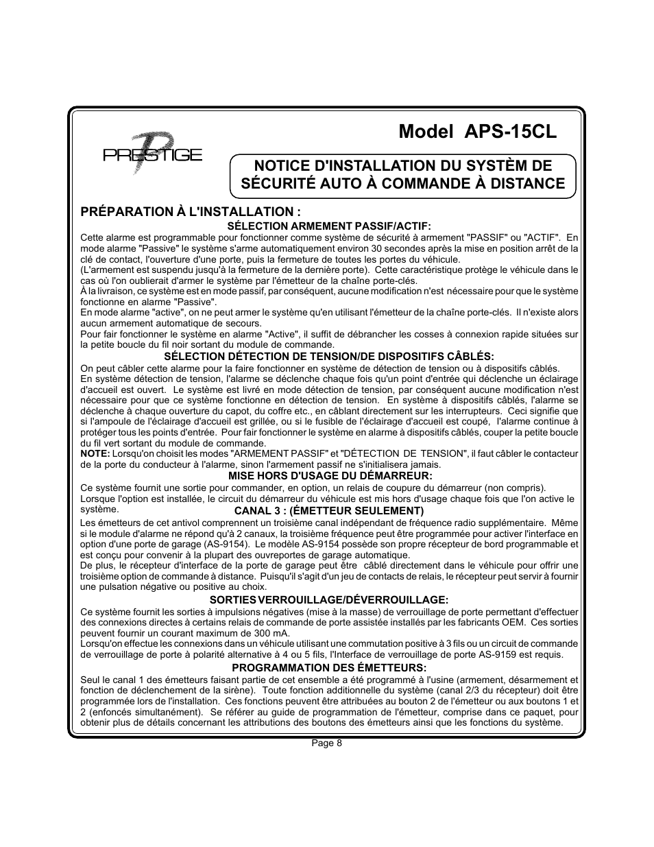 Model aps-15cl | Audiovox Prestige AS-9256 User Manual | Page 8 / 19