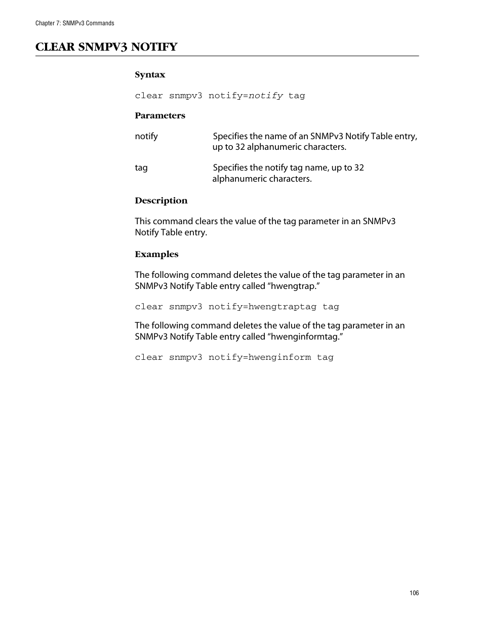 Clear snmpv3 notify | Allied Telesis AT-S62 User Manual | Page 106 / 573