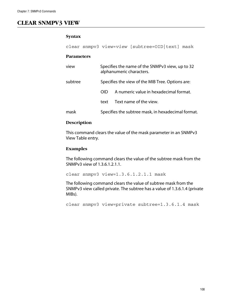 Clear snmpv3 view | Allied Telesis AT-S62 User Manual | Page 108 / 573