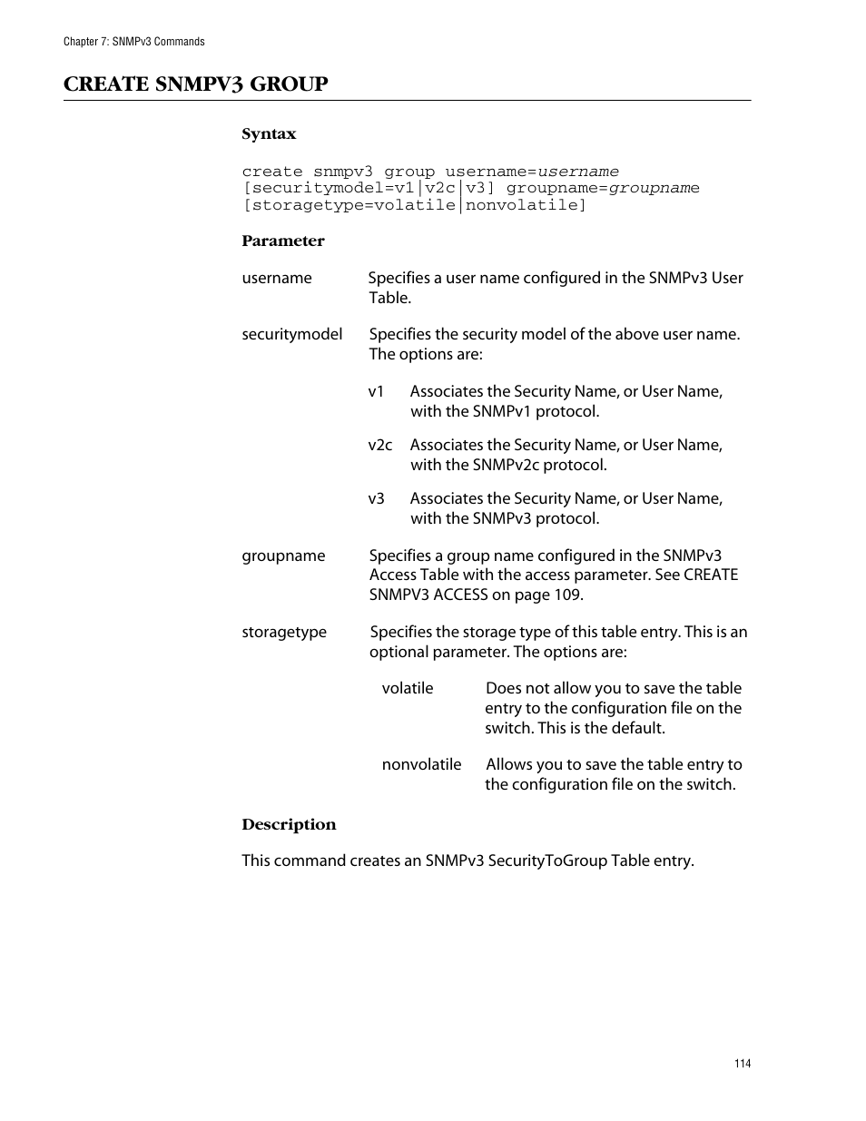 Create snmpv3 group | Allied Telesis AT-S62 User Manual | Page 114 / 573