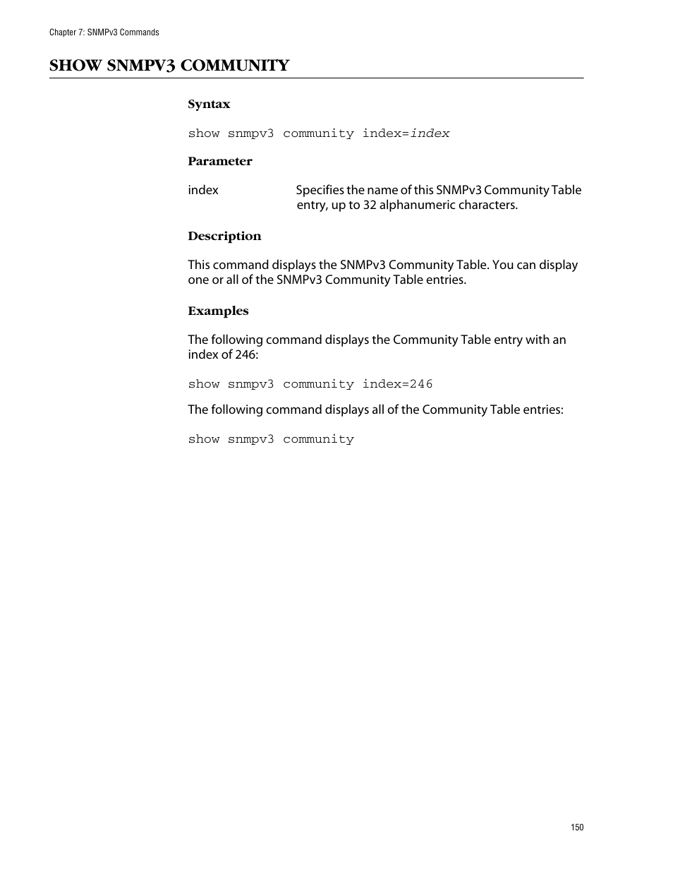 Show snmpv3 community | Allied Telesis AT-S62 User Manual | Page 150 / 573