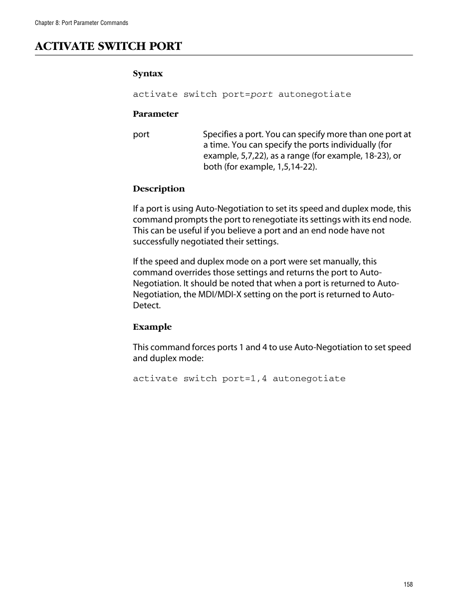 Activate switch port | Allied Telesis AT-S62 User Manual | Page 158 / 573