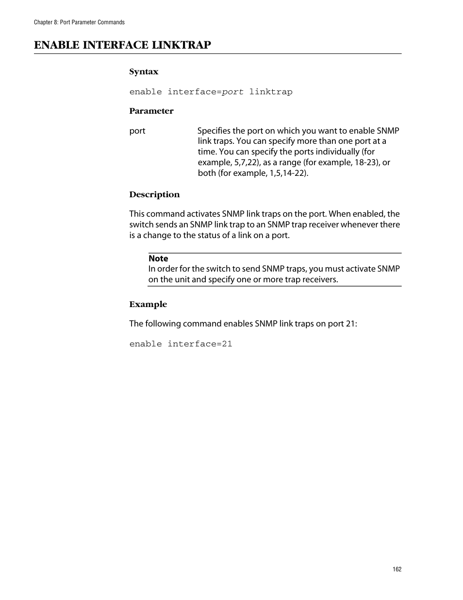 Enable interface linktrap | Allied Telesis AT-S62 User Manual | Page 162 / 573