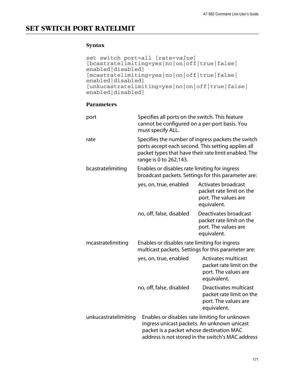 Set switch port ratelimit | Allied Telesis AT-S62 User Manual | Page 171 / 573